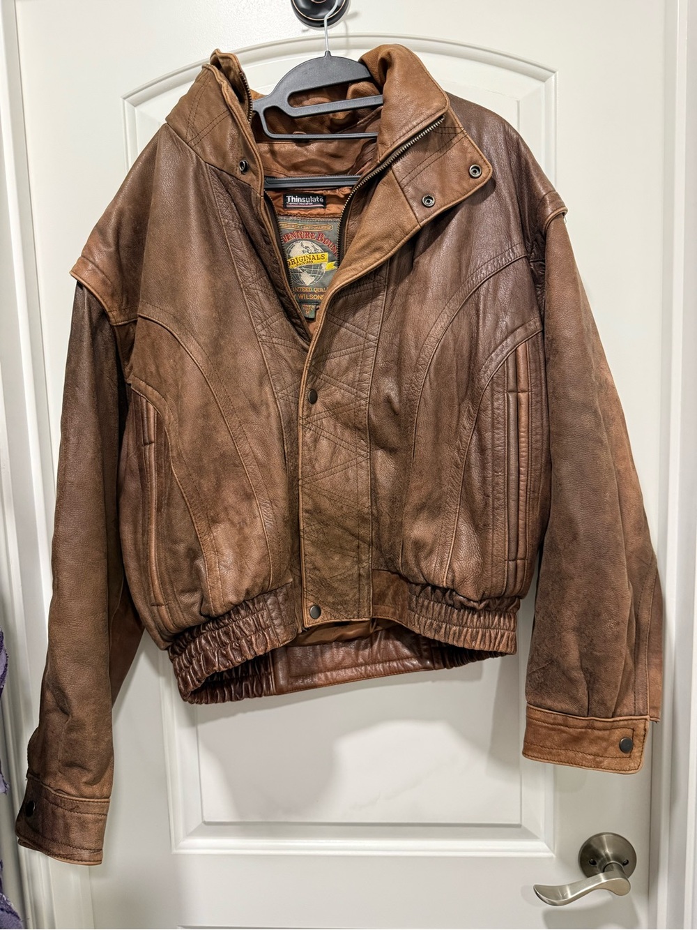 Men’s Size Medium Vintage Brown Leather Bomber Jacket by Wilsons Leathers